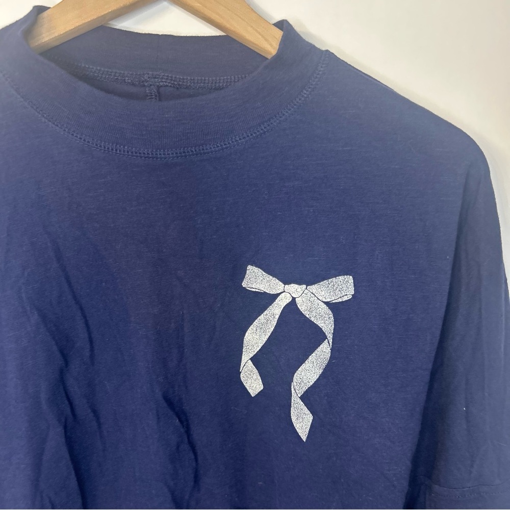 Aerie Women’s Navy Blue Cozy Long Sleeve Mockneck T-Shirt with Bow Print, Medium - Picture 8 of 12